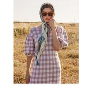 Fish & Kids Vichy Gingham Knit Dress in Blue and White M NWT